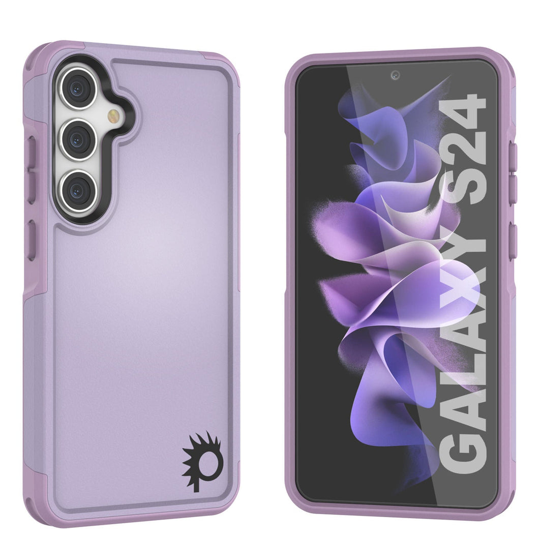 Coque PunkCase pour Galaxy S24, Série Spartan 2.0, transparente, robuste et résistante, de couleur lilas.