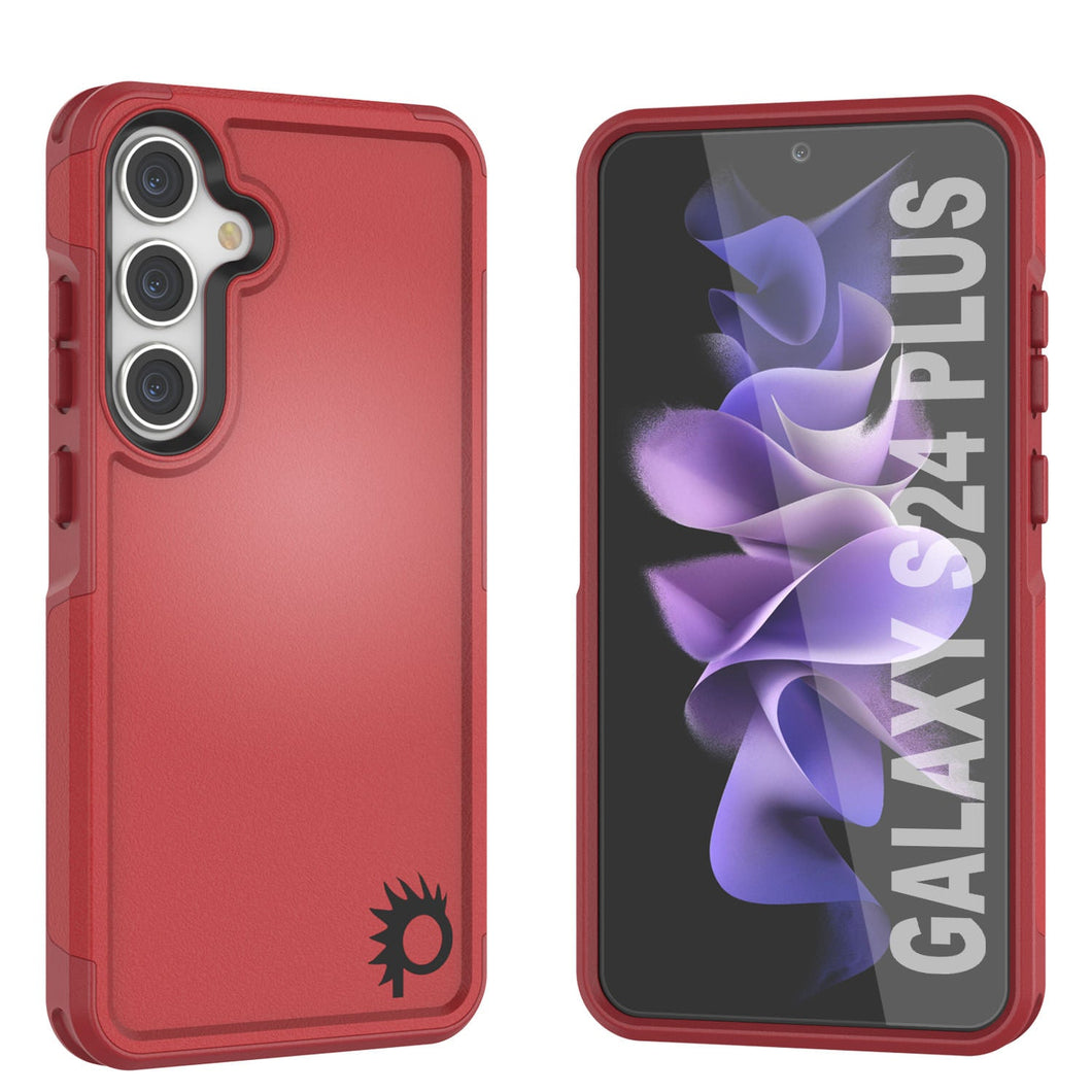 Coque PunkCase pour Galaxy S24+ Plus, Série Spartan 2.0, Couverture Robuste Transparente [Rouge]