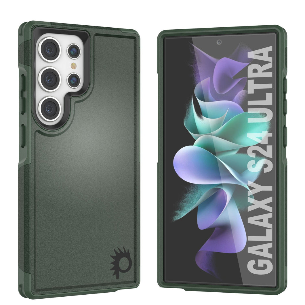 Étui PunkCase pour Galaxy S24 Ultra, Série Spartan 2.0, Coque Robuste Transparente [Vert Foncé]