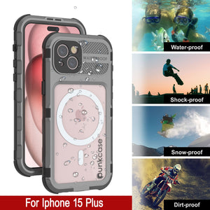 Coque étanche en aluminium de la série iPhone 15 Plus Metal Extreme 2.0, avec protection intégrée d'écran IP68 [Argent].