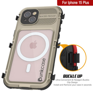 iPhone 15 Plus Série Métal Extrême 2.0 Coque en Aluminium prévisionné IP68 avec Protecteur d'Écran Intégré [Or]