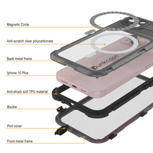 Coque étanche en aluminium de la série iPhone 15 Plus Metal Extreme 2.0, avec protection intégrée d'écran IP68 [Argent].