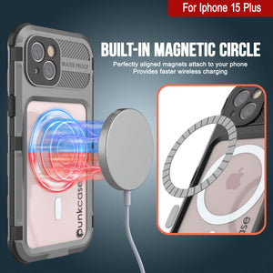Coque étanche en aluminium de la série iPhone 15 Plus Metal Extreme 2.0, avec protection intégrée d'écran IP68 [Argent].