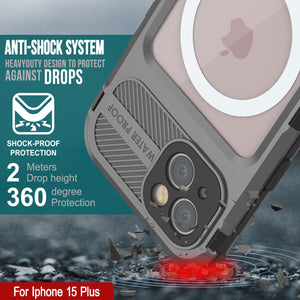 Coque étanche en aluminium de la série iPhone 15 Plus Metal Extreme 2.0, avec protection intégrée d'écran IP68 [Argent].