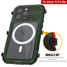 Charger l&#39;image dans la galerie, Coque étanche en aluminium de la série iPhone 15 Pro Max Metal Extreme 2.0 IP68 avec protecteur d&#39;écran intégré [Vert foncé]
