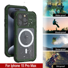 Charger l&#39;image dans la galerie, Coque étanche en aluminium de la série iPhone 15 Pro Max Metal Extreme 2.0 IP68 avec protecteur d&#39;écran intégré [Vert foncé]

