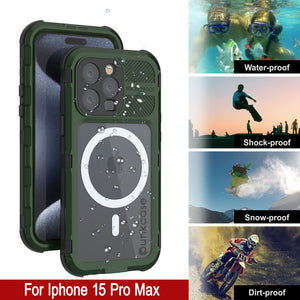 Coque étanche en aluminium de la série iPhone 15 Pro Max Metal Extreme 2.0 IP68 avec protecteur d'écran intégré [Vert foncé]