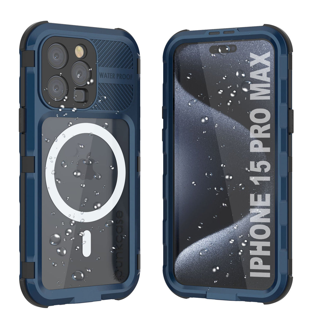Coque étanche en aluminium de la série iPhone 15 Pro Max Metal Extreme 2.0 avec protecteur d'écran intégré IP68 [Bleu].
