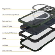 Charger l&#39;image dans la galerie, Coque étanche en aluminium de la série iPhone 15 Pro Max Metal Extreme 2.0 IP68 avec protecteur d&#39;écran intégré [Vert foncé]
