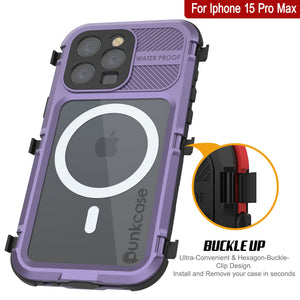 Coque étanche en aluminium de la série Metal Extreme 2.0 pour iPhone 15 Pro Max avec protection d'écran intégrée IP68 [violet]