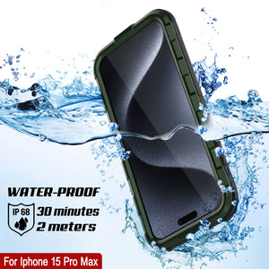 Coque étanche en aluminium de la série iPhone 15 Pro Max Metal Extreme 2.0 IP68 avec protecteur d'écran intégré [Vert foncé]