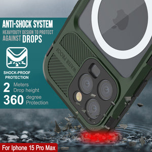 Coque étanche en aluminium de la série iPhone 15 Pro Max Metal Extreme 2.0 IP68 avec protecteur d'écran intégré [Vert foncé]