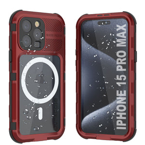 Coque étanche en aluminium de la série iPhone 15 Pro Max Metal Extreme 2.0 avec protection d'écran intégrée IP68 [Rouge-Noir]