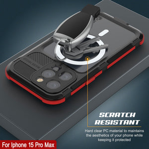 Coque étanche en aluminium de série Extreme 2.0 pour iPhone 15 Pro Max avec protecteur d'écran intégré [Noir-Rouge]