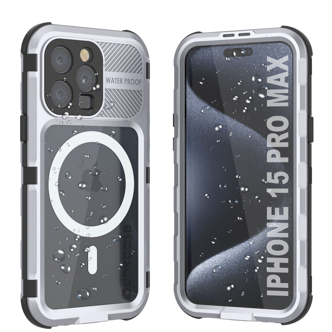 Coque étanche en aluminium de la série Metal Extreme 2.0 pour iPhone 15 Pro Max avec protecteur d'écran intégré [blanc].