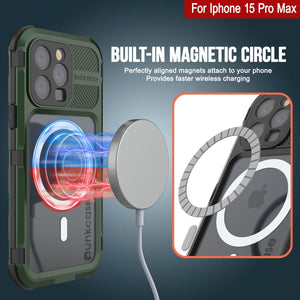 Coque étanche en aluminium de la série iPhone 15 Pro Max Metal Extreme 2.0 IP68 avec protecteur d'écran intégré [Vert foncé]