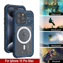 Charger l&#39;image dans la galerie, Coque étanche en aluminium de la série iPhone 15 Pro Max Metal Extreme 2.0 avec protecteur d&#39;écran intégré IP68 [Bleu].
