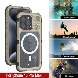 Coque en aluminium série Metal Extreme 2.0 pour iPhone 15 Pro Max, étanche IP68 avec protecteur d'écran intégré [Or]