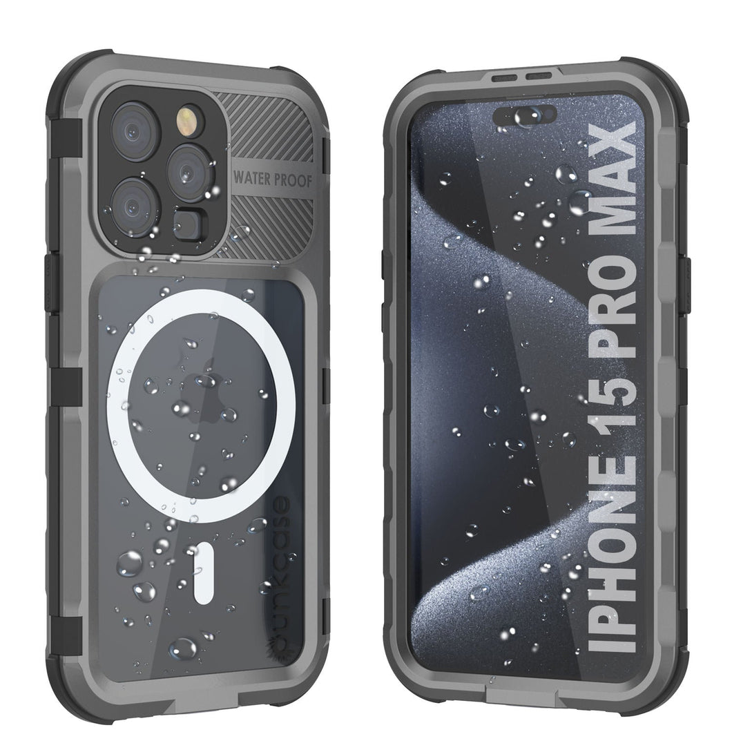 Coque étanche en aluminium de la série Metal Extreme 2.0 pour iPhone 15 Pro Max avec protecteur d'écran intégré [Argent]