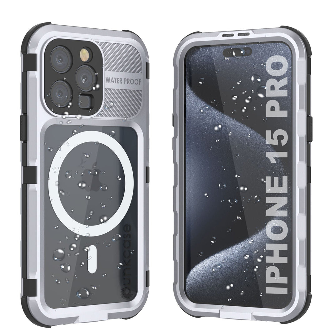 iPhone 15 Pro Série Métal Extreme 2.0 Étui en Aluminium plaqué IP68 avec Protecteur d'Écran Intégré [Blanc]