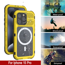 Charger l&#39;image dans la galerie, Coque imperméable en aluminium de série iPhone 15 Pro Metal Extreme 2.0, avec protection d&#39;écran intégrée IP68 [Jaune]

