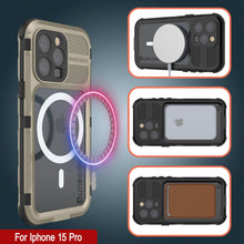 Charger l&#39;image dans la galerie, Coque iPhone 15 Pro Metal Extreme 2.0 Série en Aluminium Étanche IP68 avec Protecteur d&#39;Écran Intégré [Or]
