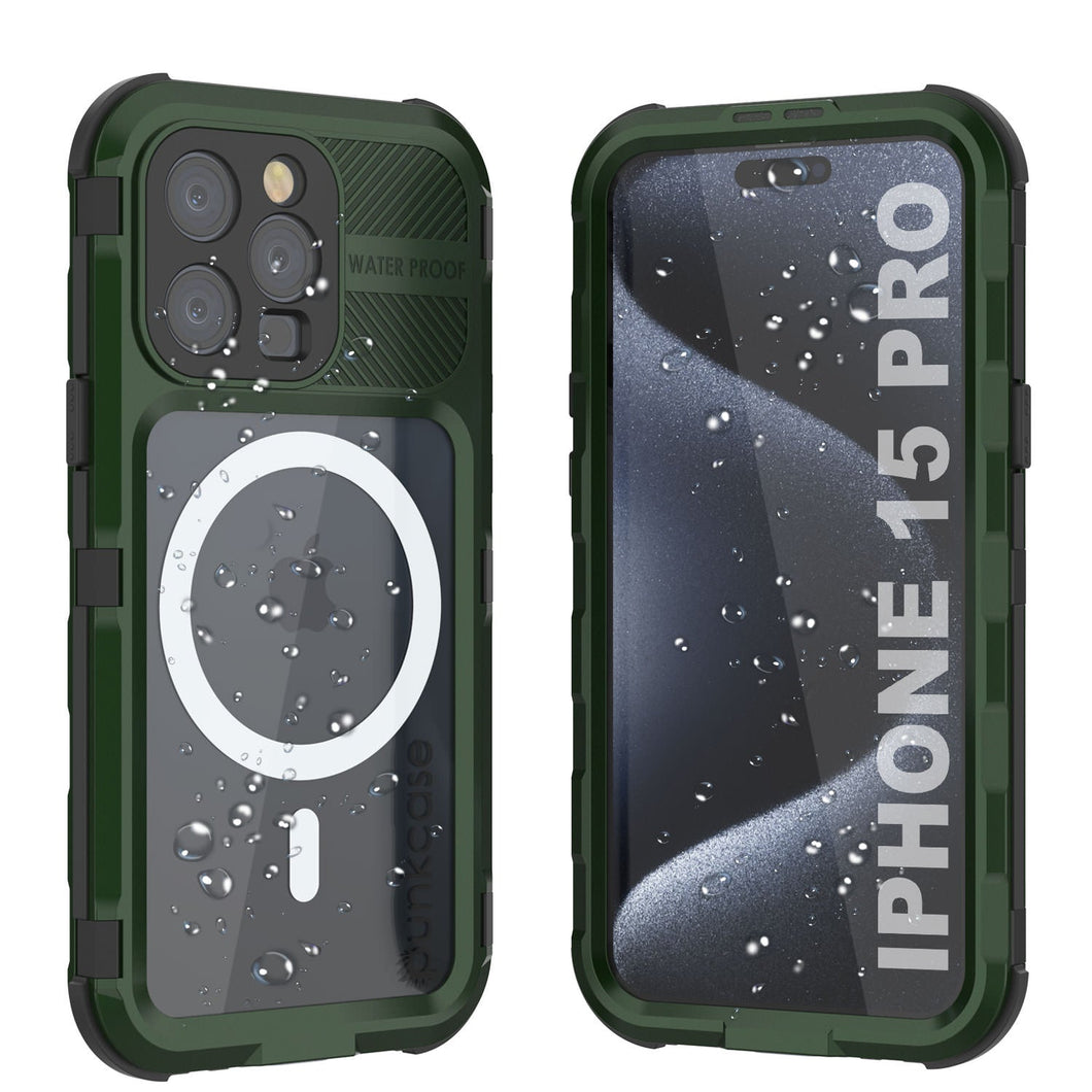 iPhone 15 Pro Série Métal Extrême 2.0 Coque en Aluminium plaqué IP68 avec Protecteur d'Écran intégré [Vert foncé]