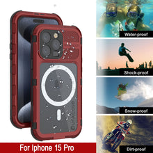 Charger l&#39;image dans la galerie, iPhone 15 Pro Série Aluminium plaqué Métal Extreme 2.0 Coque IP68 Avec Protecteur d&#39;Écran Intégré [Rouge-Noir]
