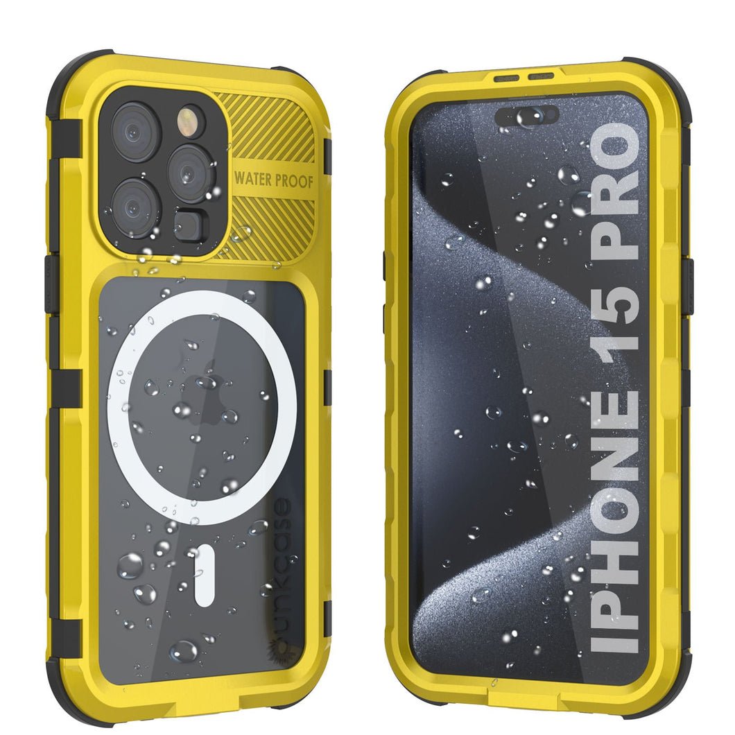 Coque imperméable en aluminium de série iPhone 15 Pro Metal Extreme 2.0, avec protection d'écran intégrée IP68 [Jaune]