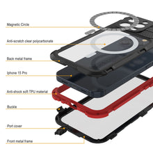 Charger l&#39;image dans la galerie, Coque étanche en aluminium série iPhone 15 Pro Metal Extreme 2.0 avec protection d&#39;écran intégrée IP68 [Noir-Rouge]
