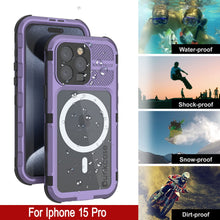 Charger l&#39;image dans la galerie, Coque étanche en aluminium de la série Metal Extreme 2.0 pour iPhone 15 Pro avec protecteur d&#39;écran intégré, couleur violette. IP68.
