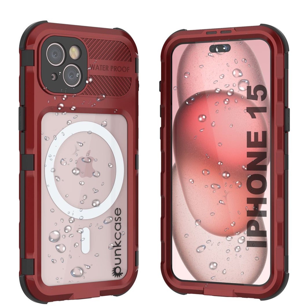 iPhone 15 Série Métal Extrême 2.0 Coque en Aluminium plaqué IP68 avec Protecteur d'Écran intégré [Rouge-Noir]