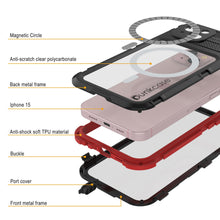 Load image into Gallery viewer, iPhone 15 Série Metal Extreme 2.0 Boîtier en Aluminium Étanche IP68 avec Protecteur d&#39;Écran Intégré [Noir-Rouge]
