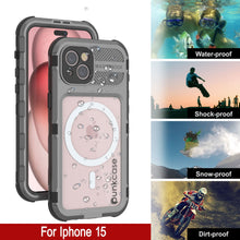 Load image into Gallery viewer, Coque étanche en aluminium de la série iPhone 15 Metal Extreme 2.0 avec protecteur d&#39;écran intégré, IP68 [argent]
