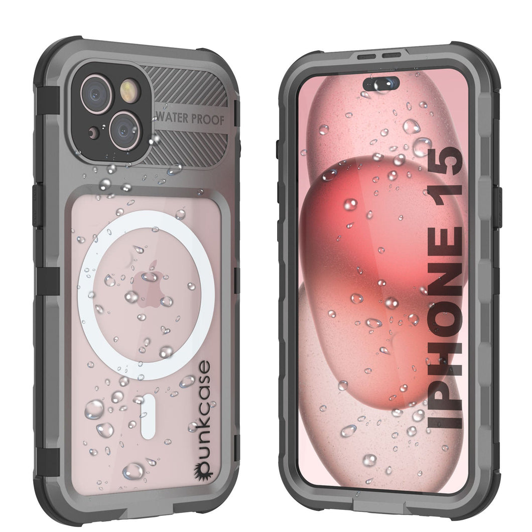 Coque étanche en aluminium de la série iPhone 15 Metal Extreme 2.0 avec protecteur d'écran intégré, IP68 [argent]