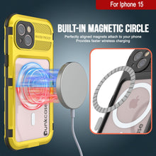 Load image into Gallery viewer, Coque étanche en aluminium de la série iPhone 15 Metal Extreme 2.0 avec protecteur d&#39;écran intégré, de couleur jaune. IP68.

