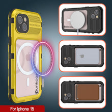 Load image into Gallery viewer, Coque étanche en aluminium de la série iPhone 15 Metal Extreme 2.0 avec protecteur d&#39;écran intégré, de couleur jaune. IP68.
