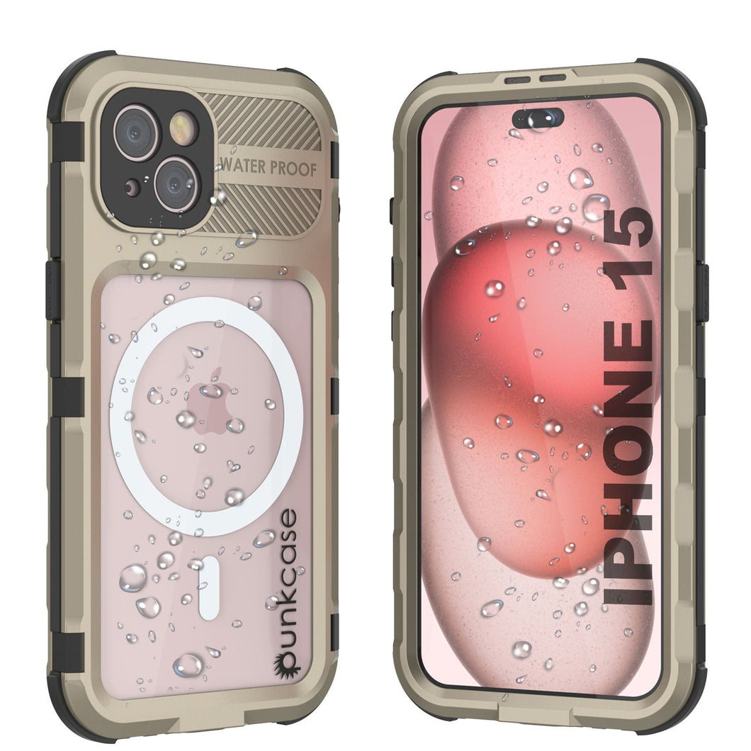 Coque étanche en aluminium de la série iPhone 15 Metal Extreme 2.0 avec protection d'écran intégrée IP68 [Or]